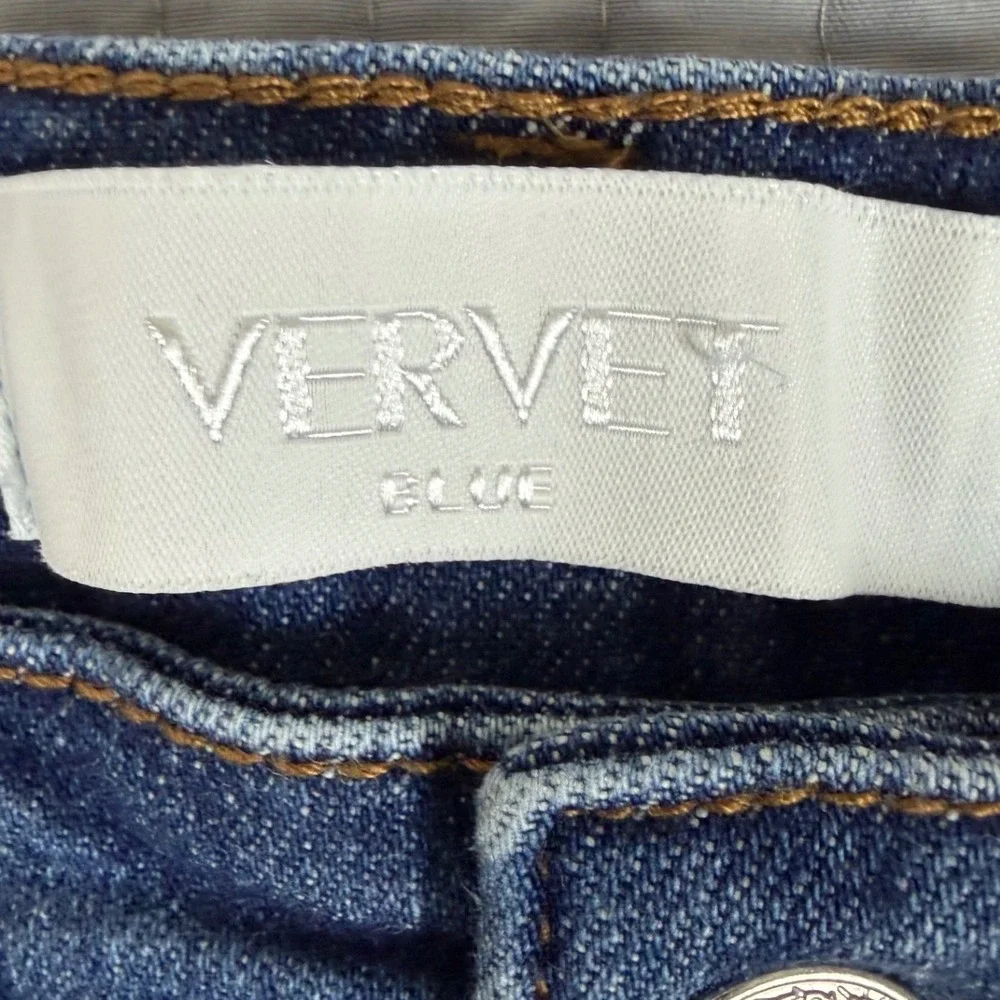Vervet Blue Distressed High Rise Skinny Jeans Dark Wash Button Fly Size 29 T5023